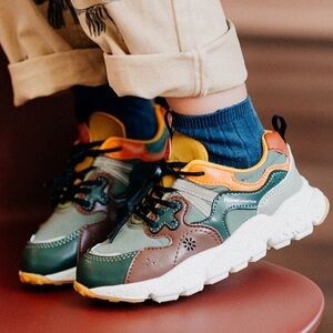 FLOWER MOUNTAIN sneakers yamano 3 green orange 5 chunky running shoes workout